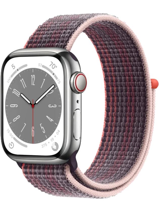 Apple Watch 8 45 мм Сталь, Нейлон, Серебристый, Бузина