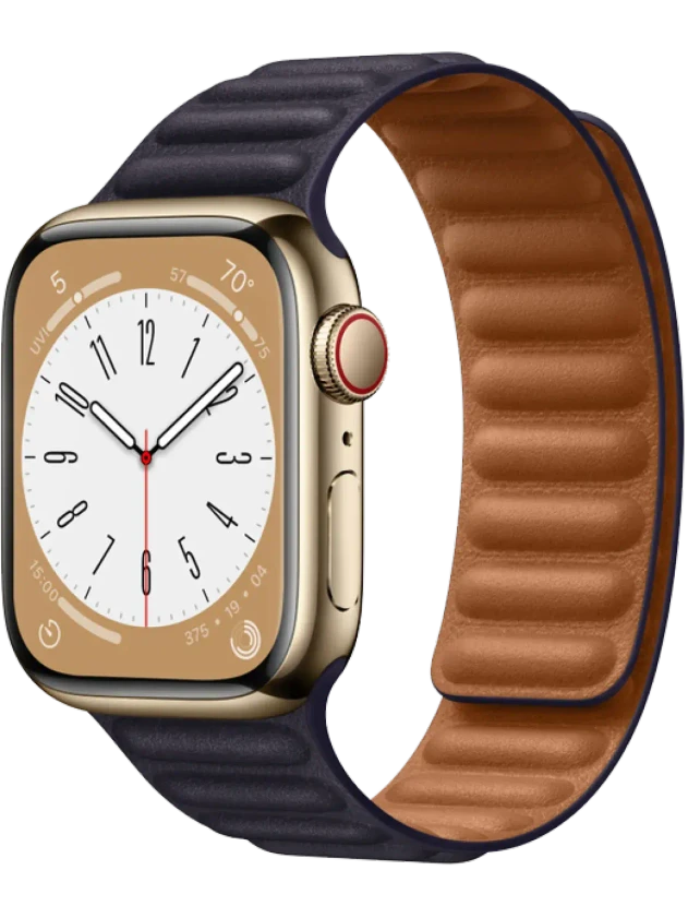 Apple Watch 8 41 мм Сталь, Кожа, Золотой, Чернильно-синий