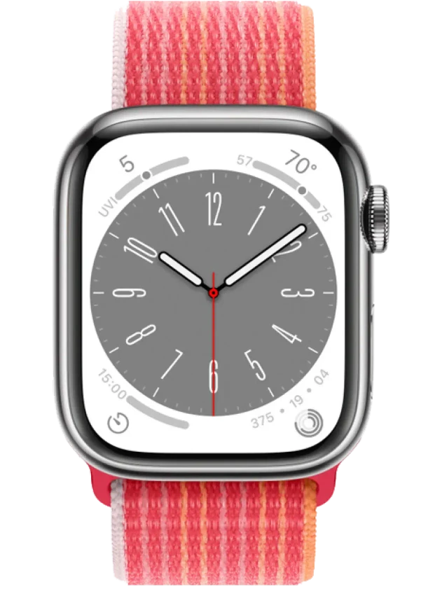 Apple Watch 8 45 мм Сталь, Нейлон, Серебристый, Красный