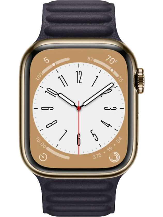 Apple Watch 8 41 мм Сталь, Кожа, Золотой, Чернильно-синий