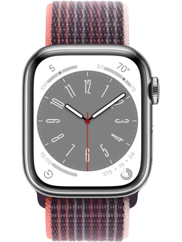 Apple Watch 8 45 мм Сталь, Нейлон, Серебристый, Бузина